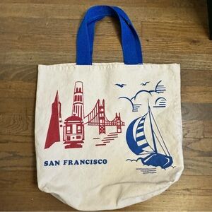 Vintage San Francisco Canvas Tote Bag with Blue Handles